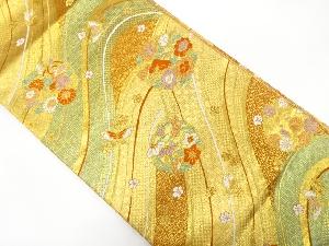 流水に蝶・花丸文織り出し　振袖用袋帯